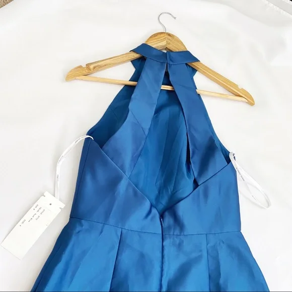 NWT Alfred Sung Dusk Blue Bridesmaid Sateen Full Length High Neck Twill Dress 4 - Picture 6 of 12